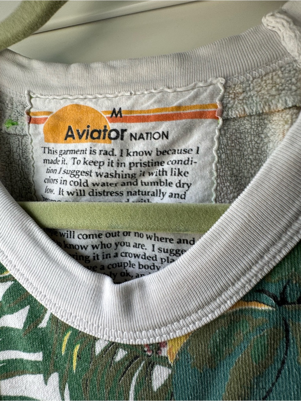 Aviator Nation Tropical Hibiscus Pullover - Yellow, Green Cream size medium VGUC - Picture 12 of 16